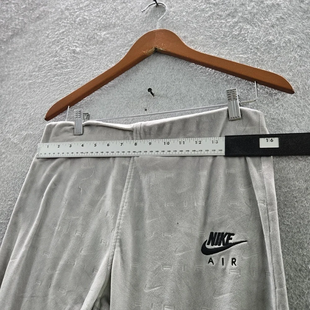 Nike Air Women Activewear Pants L Gray Sweats Velour Flared Swoosh Allover READ